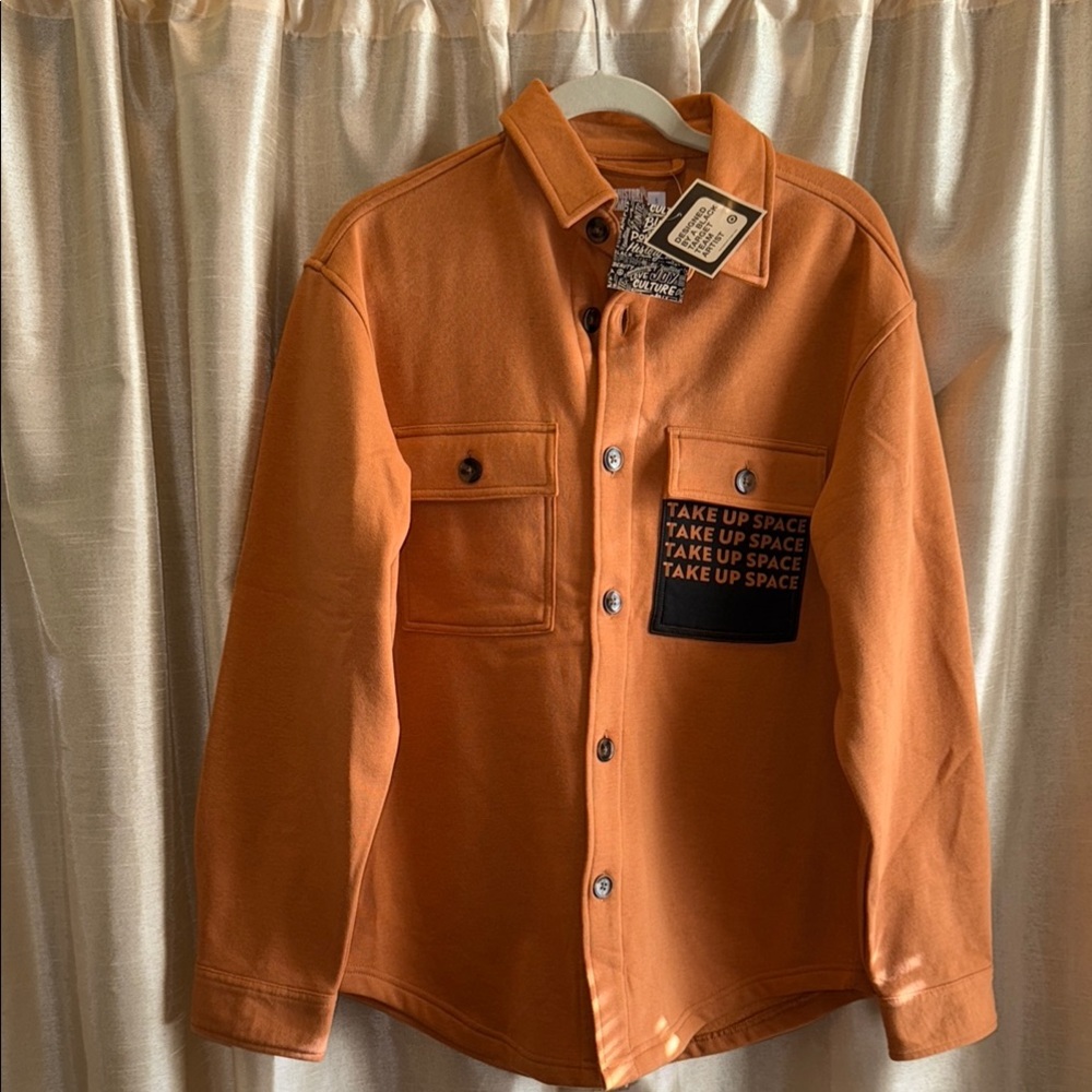 Men's Orange Jacket with Black Pocket Detail